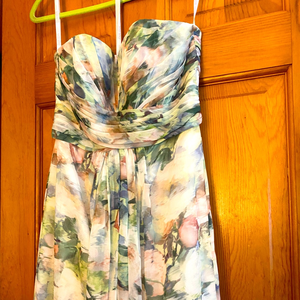 David’s Bridal Floral Strapless Chiffon Long Dress